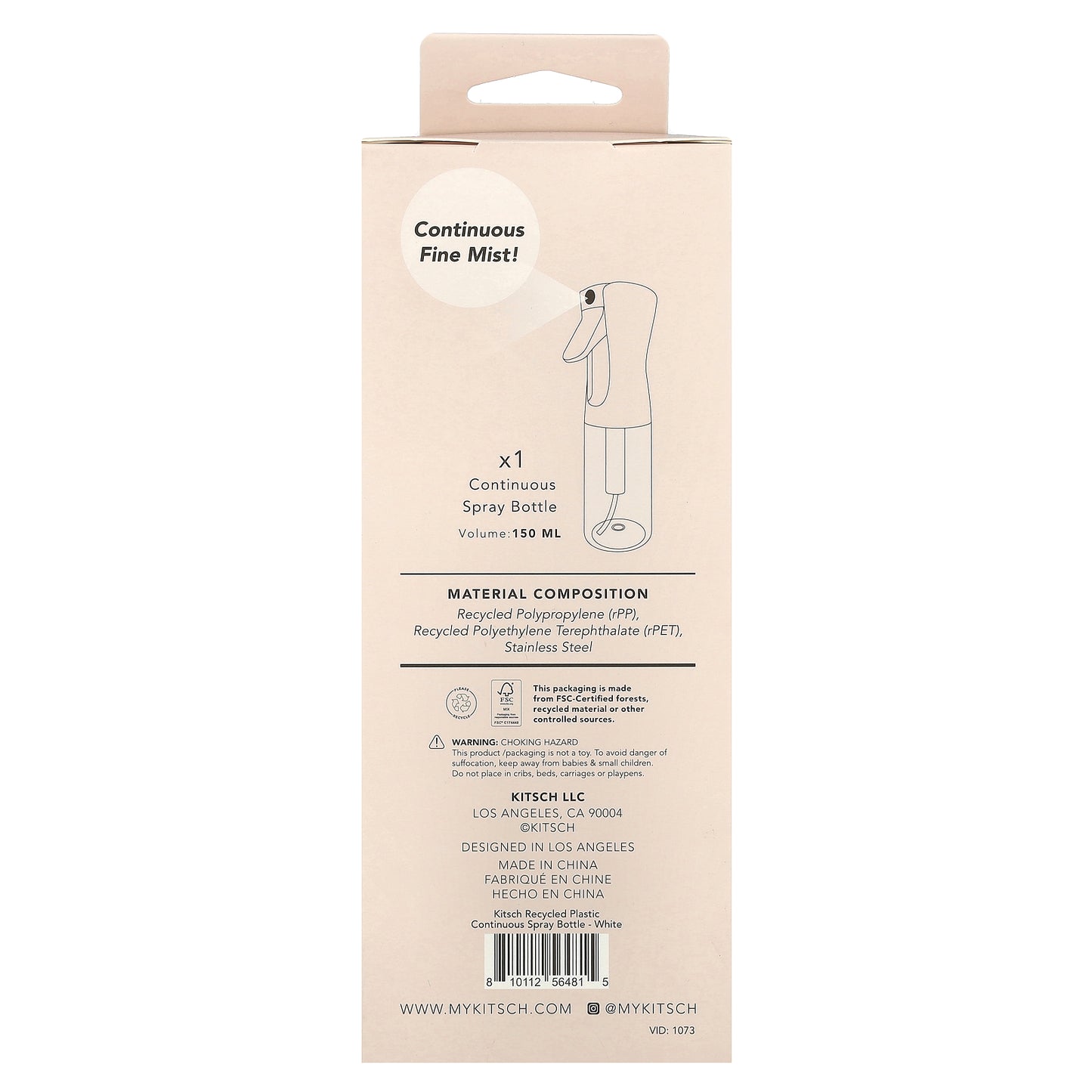 Kitsch, Continuous Mist Spray Bottle, White, 1 Bottle, 150 ml