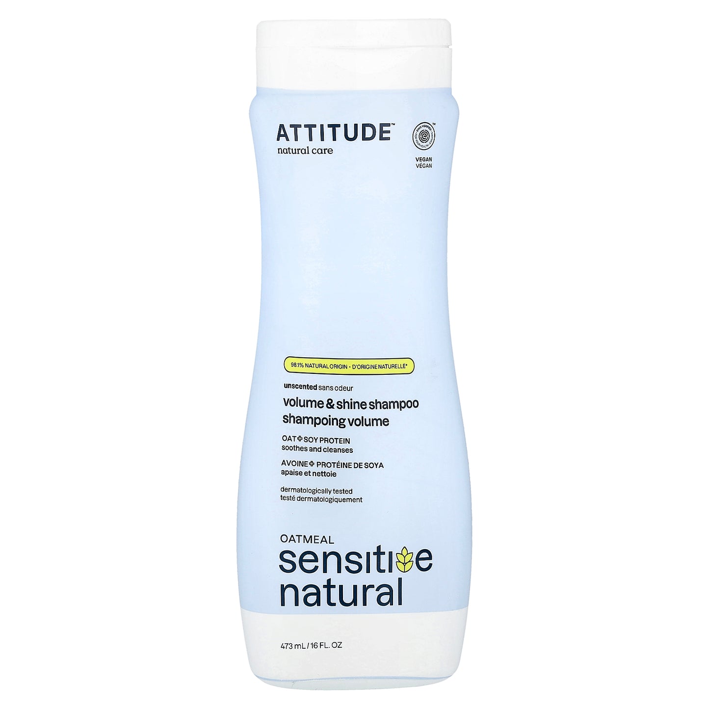 ATTITUDE, Oatmeal Sensitive Natural, Volume & Shine Shampoo, Unscented, 16 fl oz (473 ml)
