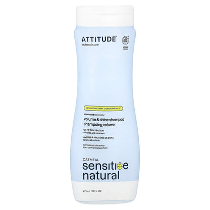 ATTITUDE, Oatmeal Sensitive Natural, Volume & Shine Shampoo, Unscented, 16 fl oz (473 ml)