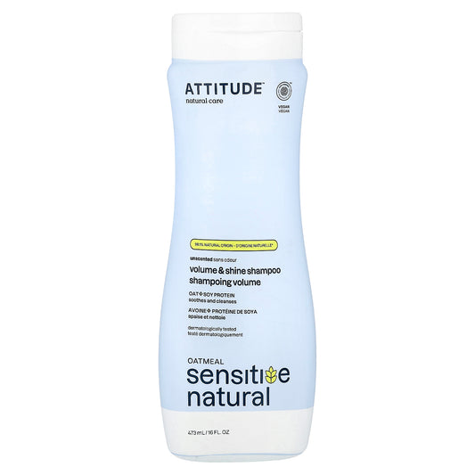 ATTITUDE, Oatmeal Sensitive Natural, Volume & Shine Shampoo, Unscented, 16 fl oz (473 ml)