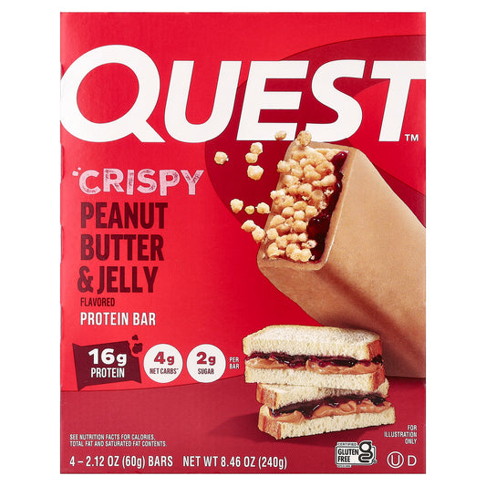 Quest Nutrition, Protein Bar, Crispy Peanut Butter & Jelly, 4 Bars, 2.12 oz (60 g) Each