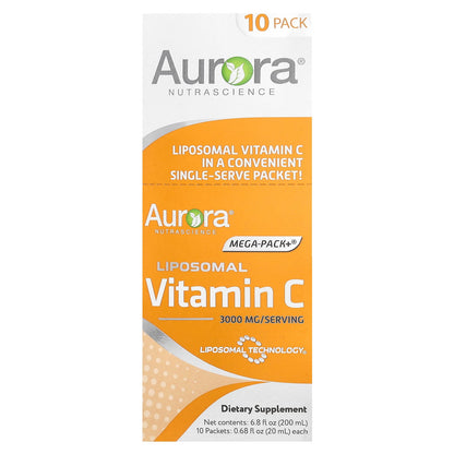 Aurora Nutrascience, Mega-Pack+®, Liposomal Vitamin C, 10 Packets, 0.68 fl oz (20 ml) Each