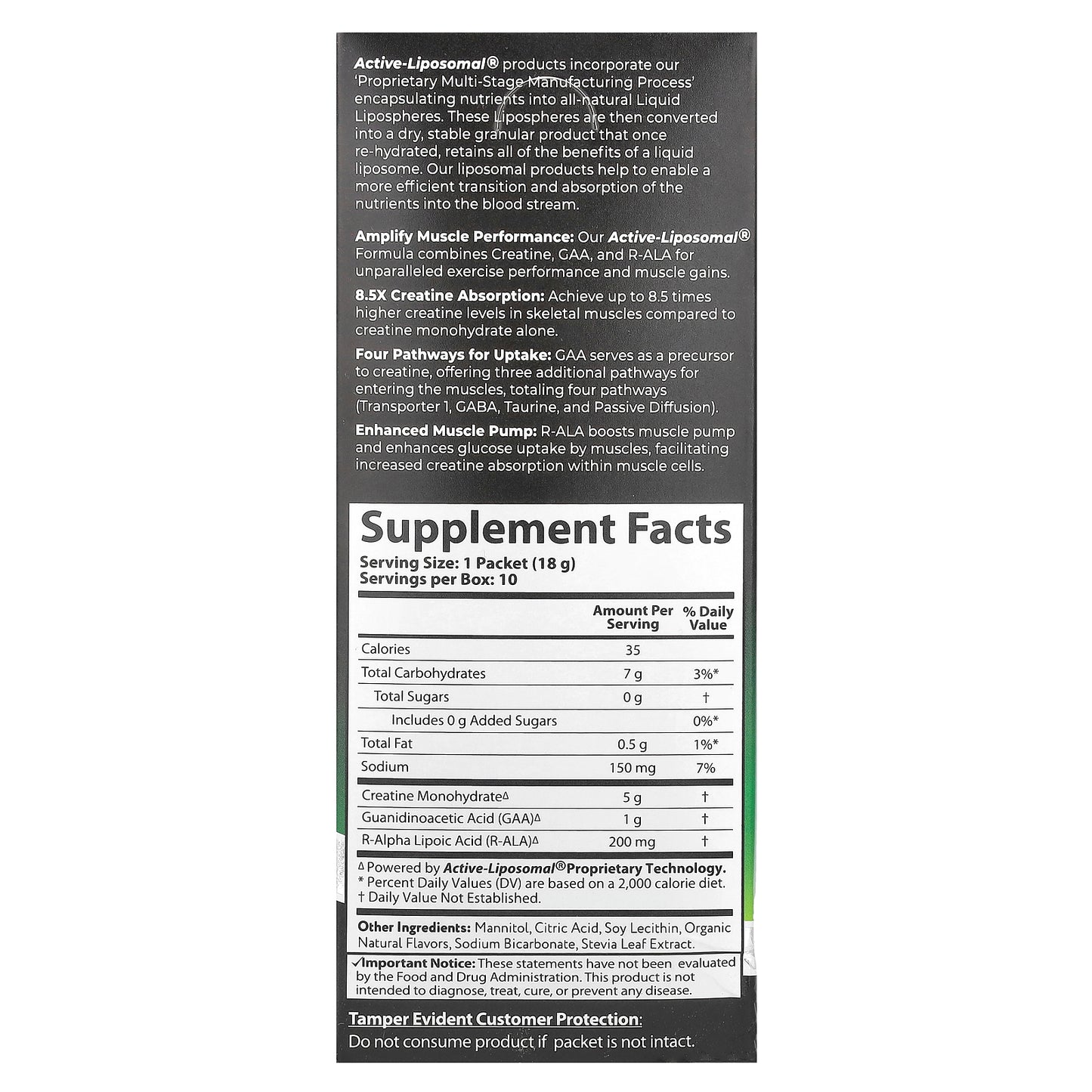 Aurora Nutrascience, Active-Liposomal® Creatine Plus GAA & R-ALA, 10 Packets 0.63 oz (18 g) Each