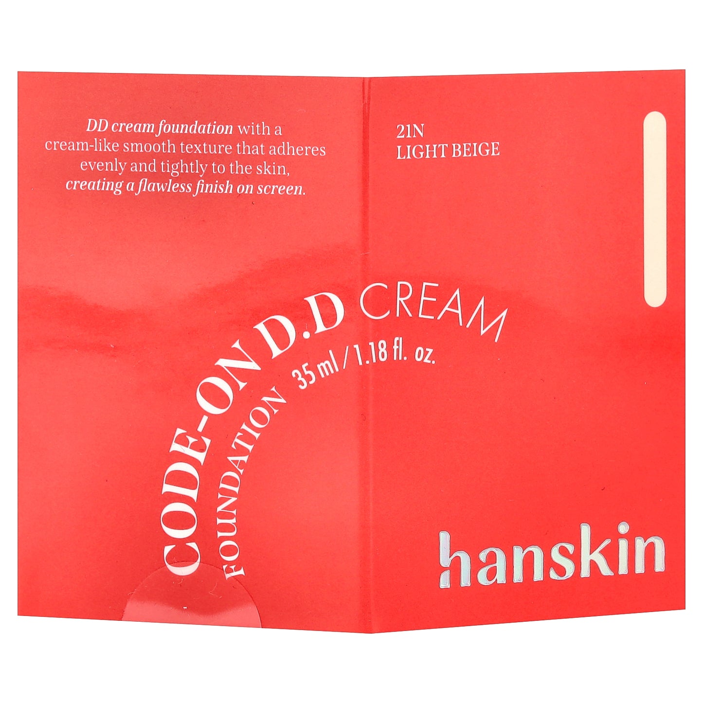Hanskin, Code-On D.D Cream Foundation, 21N Light Beige, 1.18 fl oz (35 ml)