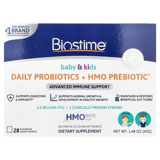 Biostime, Baby & Kids, Daily Probiotics + HMO Prebiotic, 3 Months to 6 Years, Flavorless, 28 Sachet Packets, 0.05 oz (1.5 g) Each