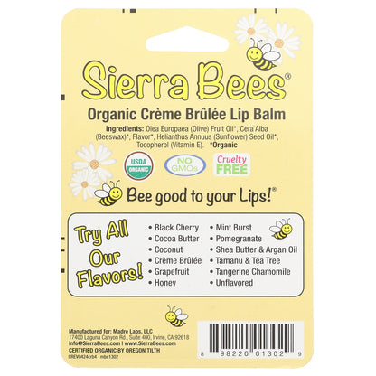 Sierra Bees, Organic Lip Balms, Creme Brulee (Vanilla), 4 Pack, 0.15 oz (4.25 g) Each