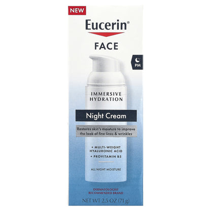 Eucerin, Face, Immersive Hydration Night Cream, Fragrance Free, 2.5 oz (71 g)