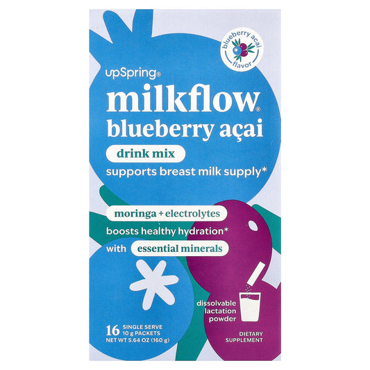 UpSpring, Milkflow® Drink Mix, Blueberry Acai, 16 Single Serve Packets, 0.35 oz (10 g) Each