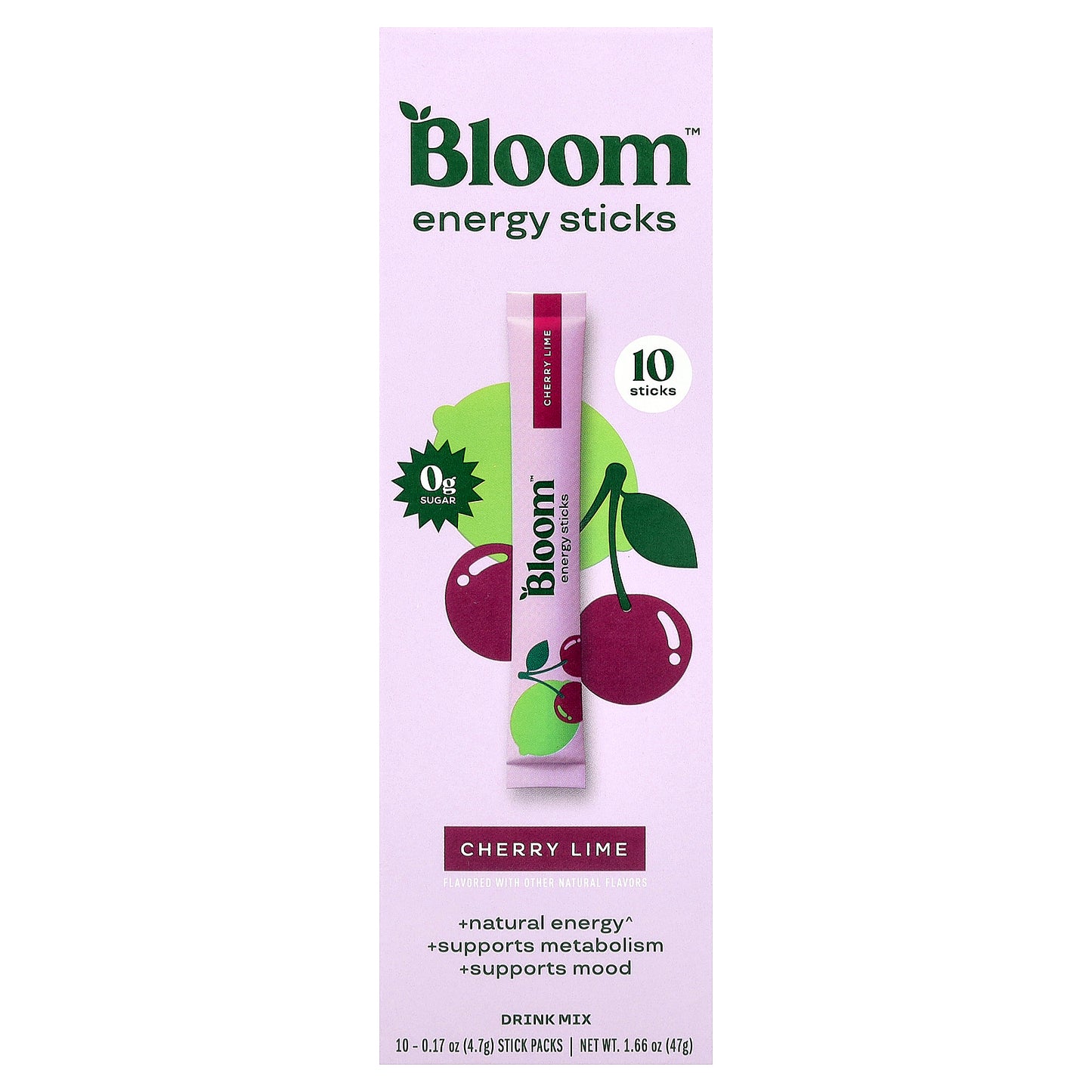 Bloom, Energy Sticks, Cherry Lime, 10 Stick Packs, 0.17 oz (4.7 g) Each