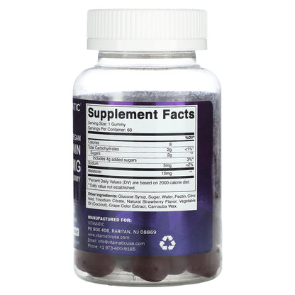 Vitamatic, Vegan Melatonin Gummies, Natural Strawberry, 10 mg, 60 Gummies