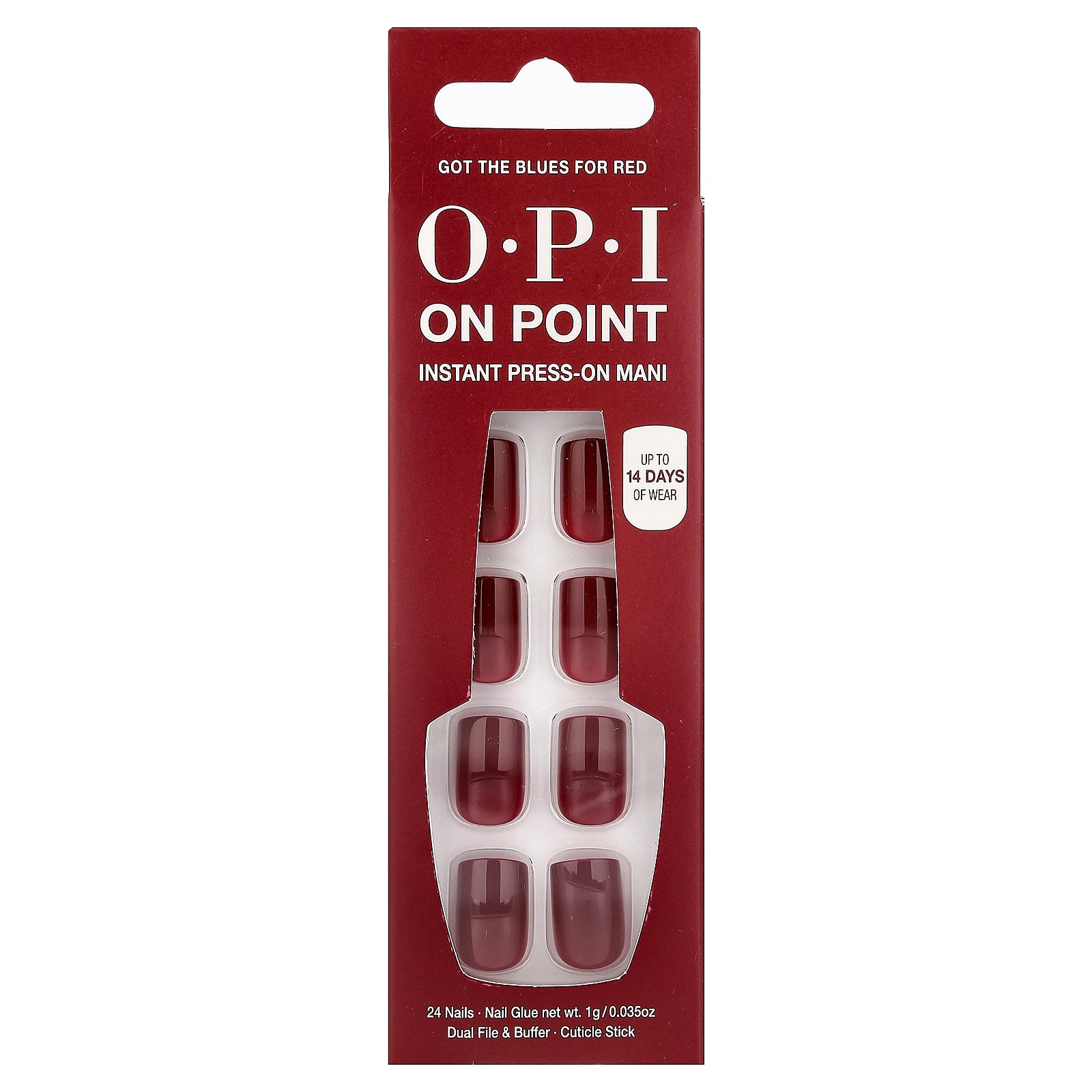 OPI, On Point, Instant Press-On Mani, Short Length, Got The Blues For Red, 27 Piece Kit