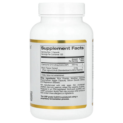California Gold Nutrition, CoQ10 with Bioperine® and Black Pepper Extract, Enhanced Biovailability, 200 mg, 120 Veggie Capsules