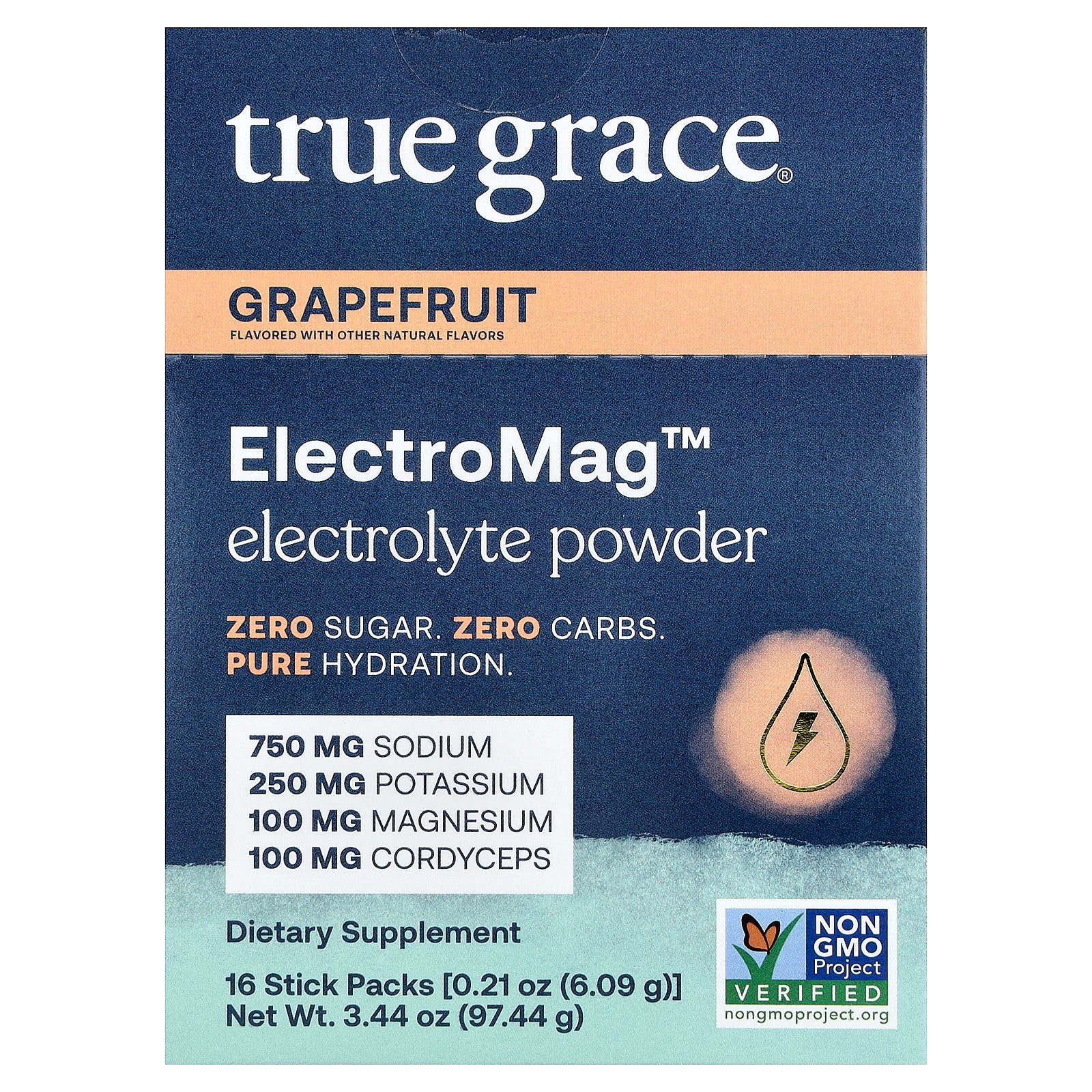 True Grace, ElectroMag™, Electrolyte Powder, Grapefruit, 16 Stick Packs, 0.21 oz (6.09 g) Each