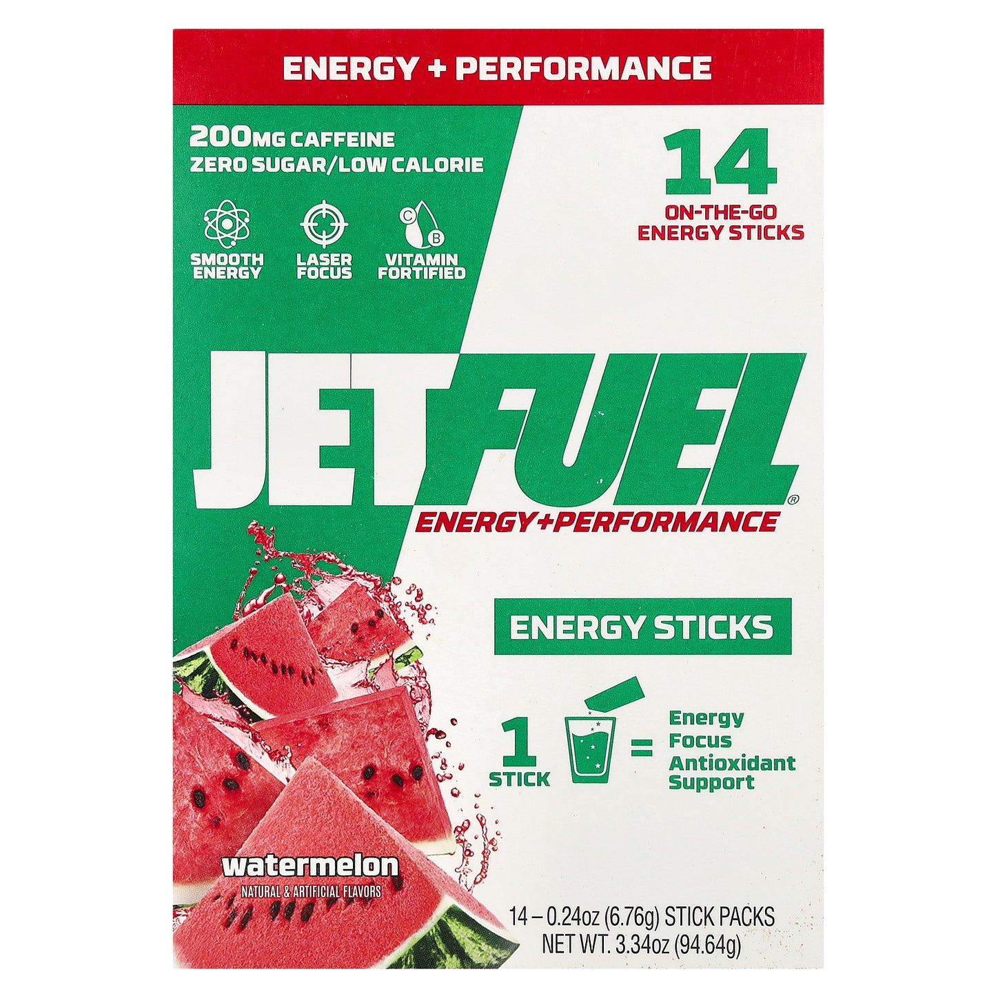 GAT, JetFuel®, Energy + Performance, Energy Sticks, Watermelon, 14 Stick Packs, 0.24 oz (6.76 g) Each