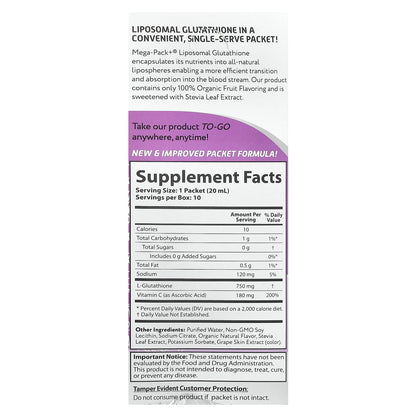 Aurora Nutrascience, Mega-Pack+®, Liposomal Glutathione, 10 Packets, 0.68 fl oz (20 ml) Each