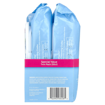 Cetaphil, Gentle Skin Cleansing Cloths, Fragrance Free, 2 Packs, 25 Pre-Moistened Cloths Each