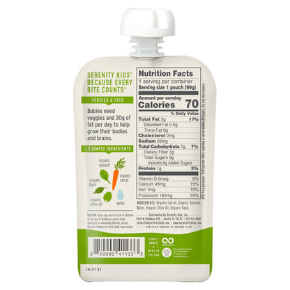 Serenity Kids, Organic Carrot, Spinach & Basil with Olive Oil, 6+ Months, 3.5 oz (99 g)