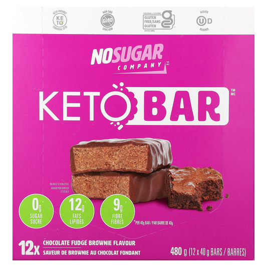 No Sugar Company, Keto Bar™, Chocolate Fudge Brownie, 12 Bars, 40 g Each