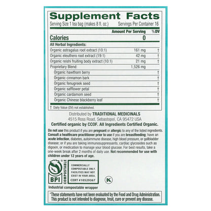 Traditional Medicinals, Organic Stress Ease® Immune, Reishi Warming Spice, Caffeine Free, 16 Wrapped Tea Bags, 0.99 oz (28 g)