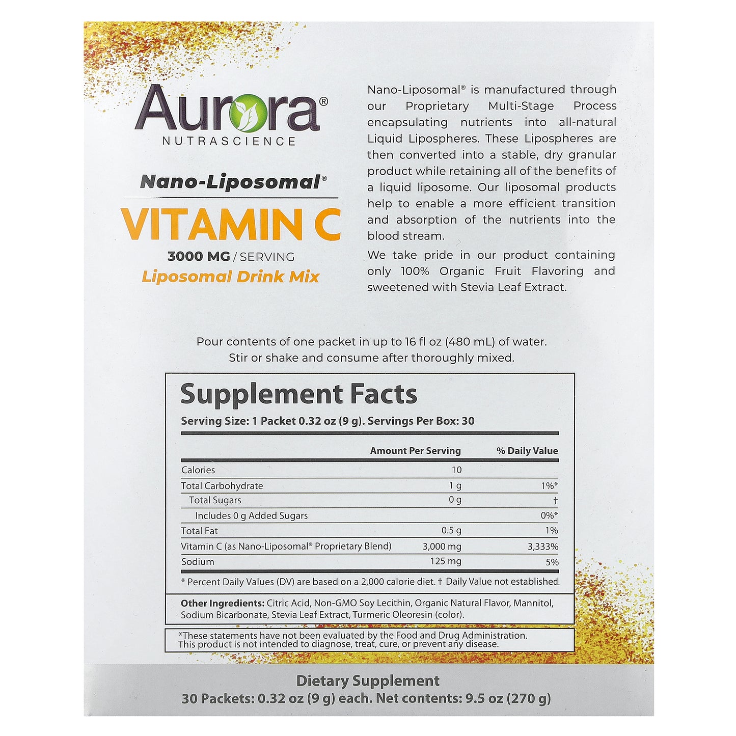 Aurora Nutrascience, Nano-Liposomal® Vitamin C, 30 Packets, 0.32 oz (9 g) Each