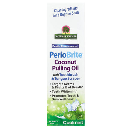 Nature's Answer, PerioBrite Coconut Pulling Oil with Toothbrush & Tongue Scraper, Coolmint, 8 fl oz (240 ml)