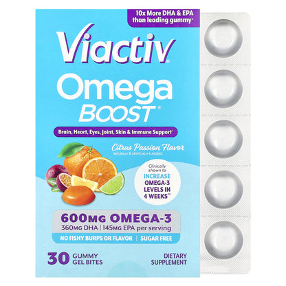 Viactiv, Omega Boost® Gummies, Citrus Passion, 600 mg, 30 Gummy Gel Bites