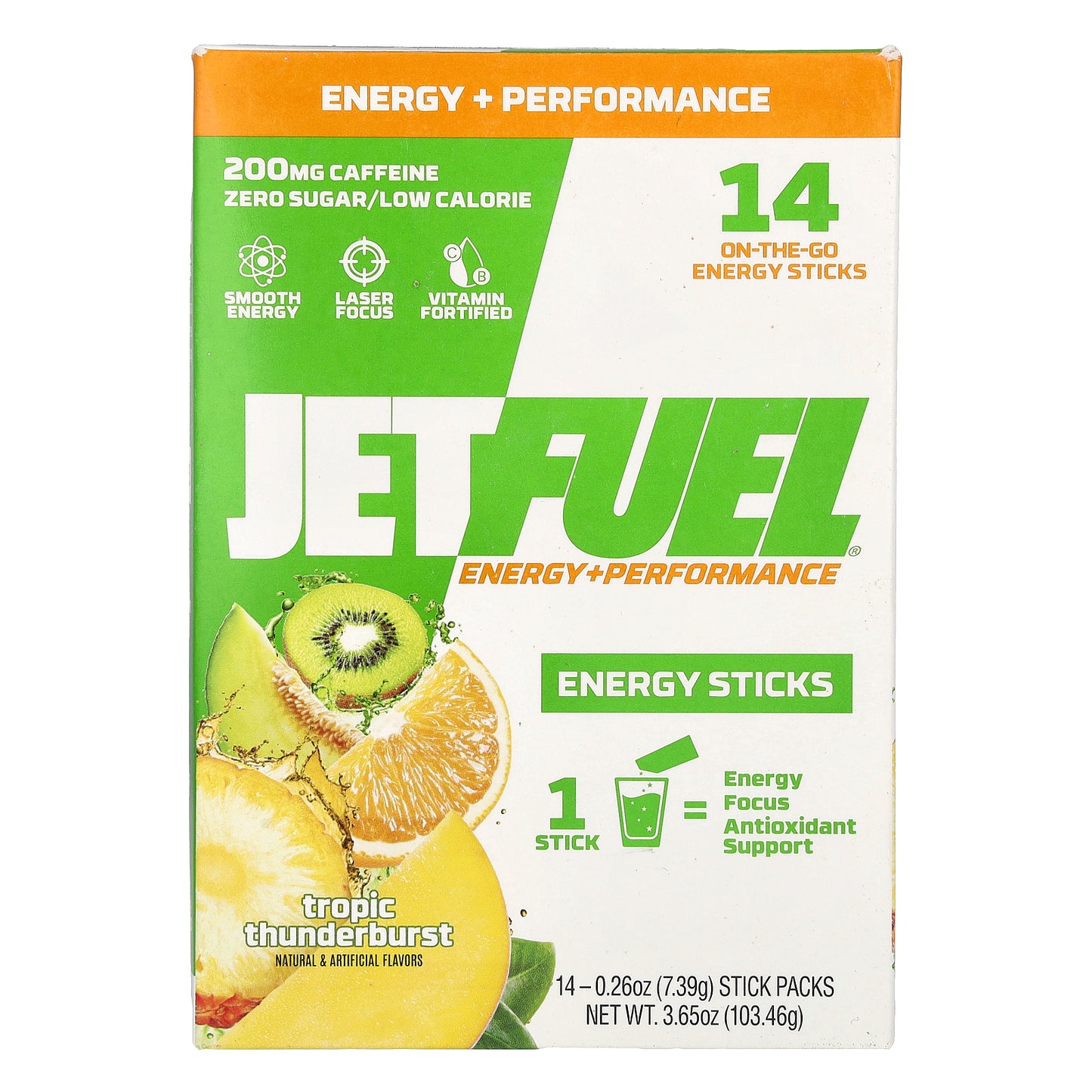 GAT, JetFuel®, Energy+Performance, Energy Sticks, Tropic Thunderburst, 14 Stick Packs, 0.26 oz (7.39 g) Each