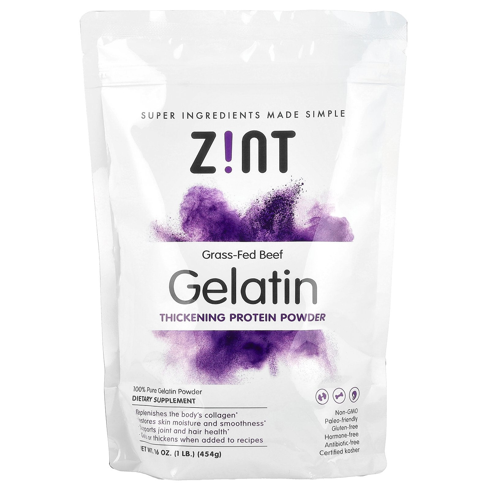 Zint, Gelatin Thickening Protein Powder, Grass-Fed Beef, 16 oz (454 g)