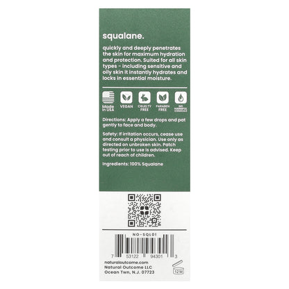 Natural Outcome, Squalane, Hydrating Oil for Face & Body, Fragrance Free, 1 oz (30 ml)