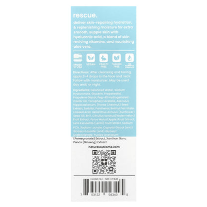 Natural Outcome, Hyaluronic, Rescue Repair Serum, Fragrance Free, 1 oz (30 ml)