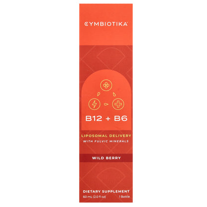 Cymbiotika, B12 + B6, Liposomal Deliver with Fulvic Minerals, Wild Berry , 2 fl oz (60 ml)