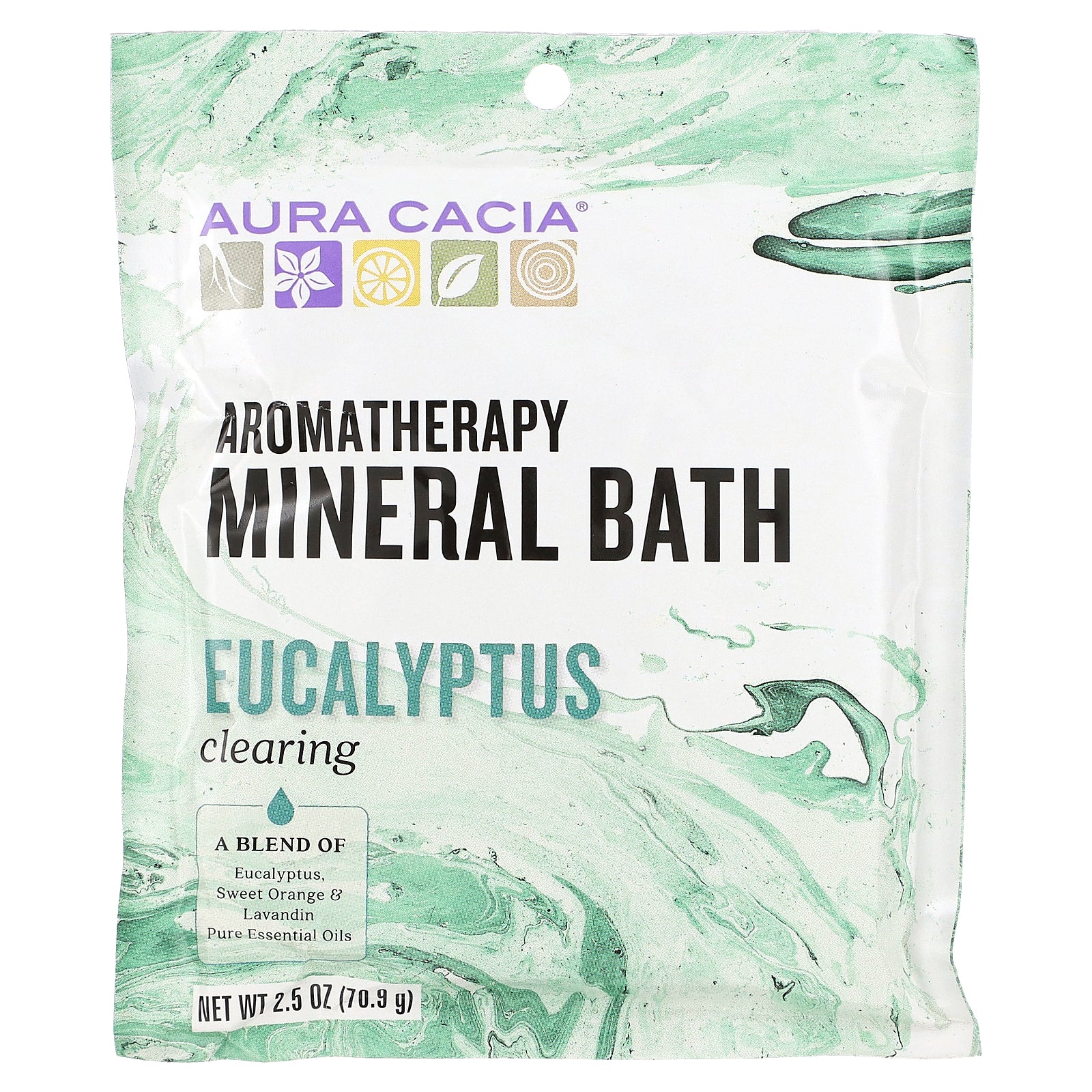 Aura Cacia, Aromatherapy Mineral Bath, Clearing Eucalyptus, 2.5 oz (70.9 g)