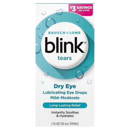 Bausch + Lomb Blink, Tears, Dry Eye, Lubricating Eye Drops, 1 fl oz (30 ml)