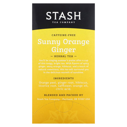 Stash Tea, Herbal Tea, Sunny Orange Ginger, Caffeine-Free, 18 Tea Bags,1.2 oz (36 g)