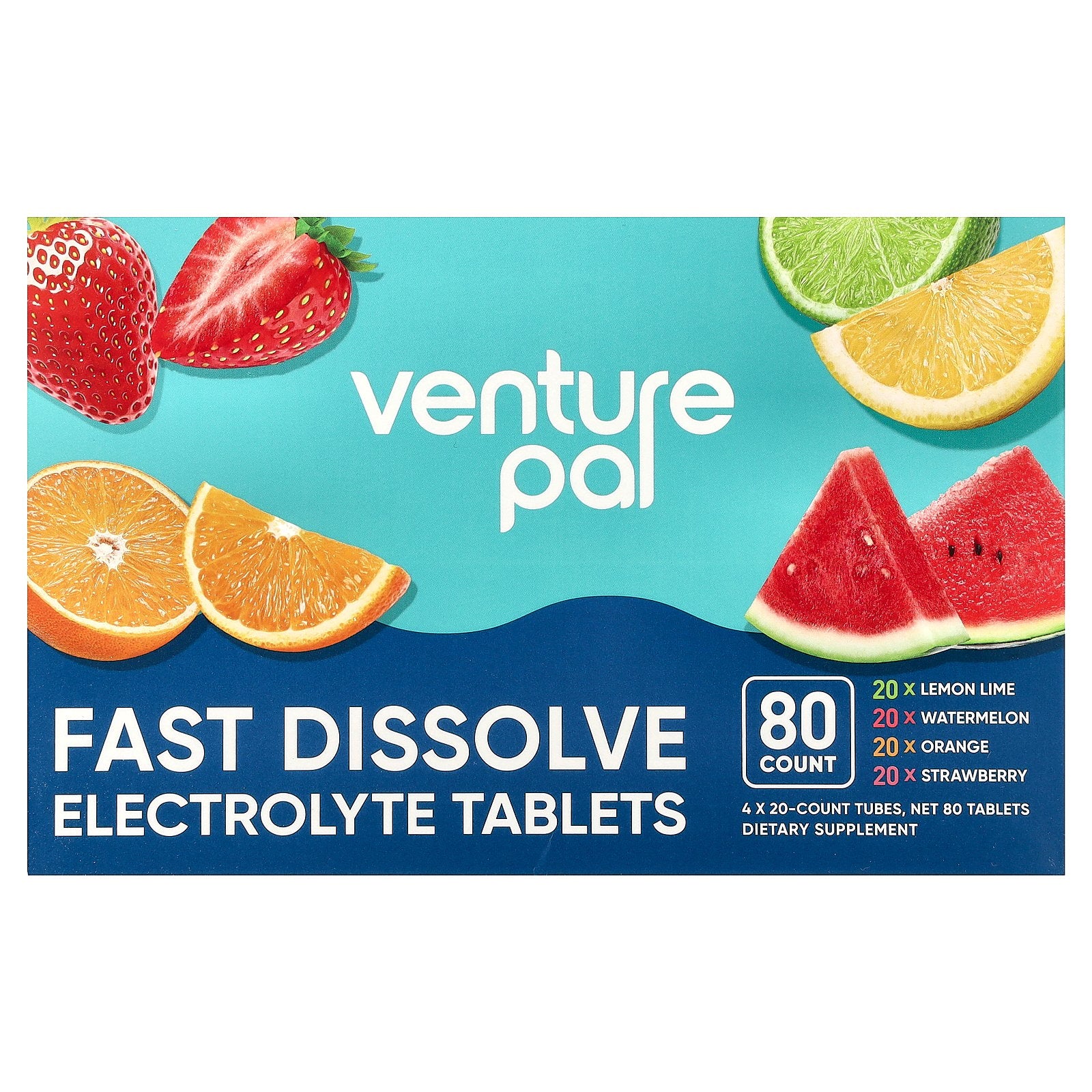 Venture Pal, Fast Dissolve Electrolyte Tablets, Variety Pack, 4 Tubes, 20 Tablets Each