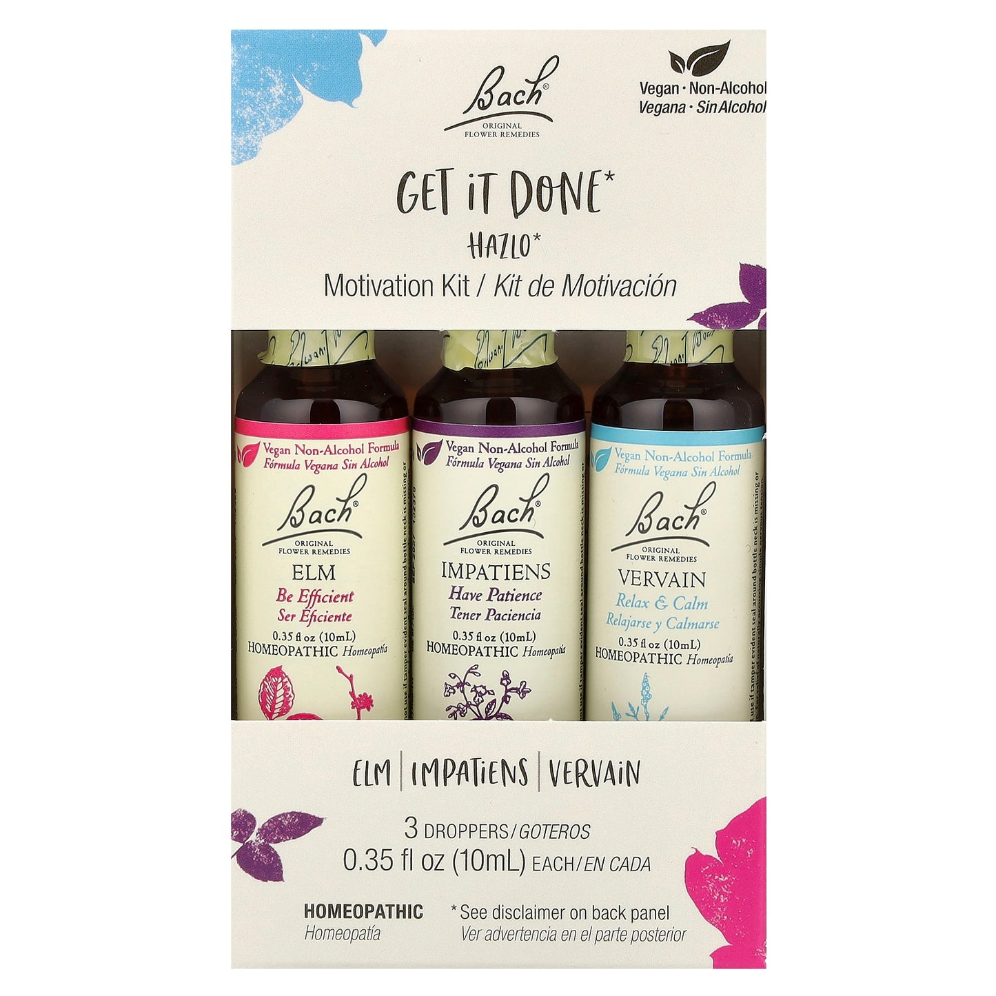 Bach, Original Flower Remedies, Motivation Kit, Get It Done, 3 Droppers, 0.35 fl oz (10 ml) Each