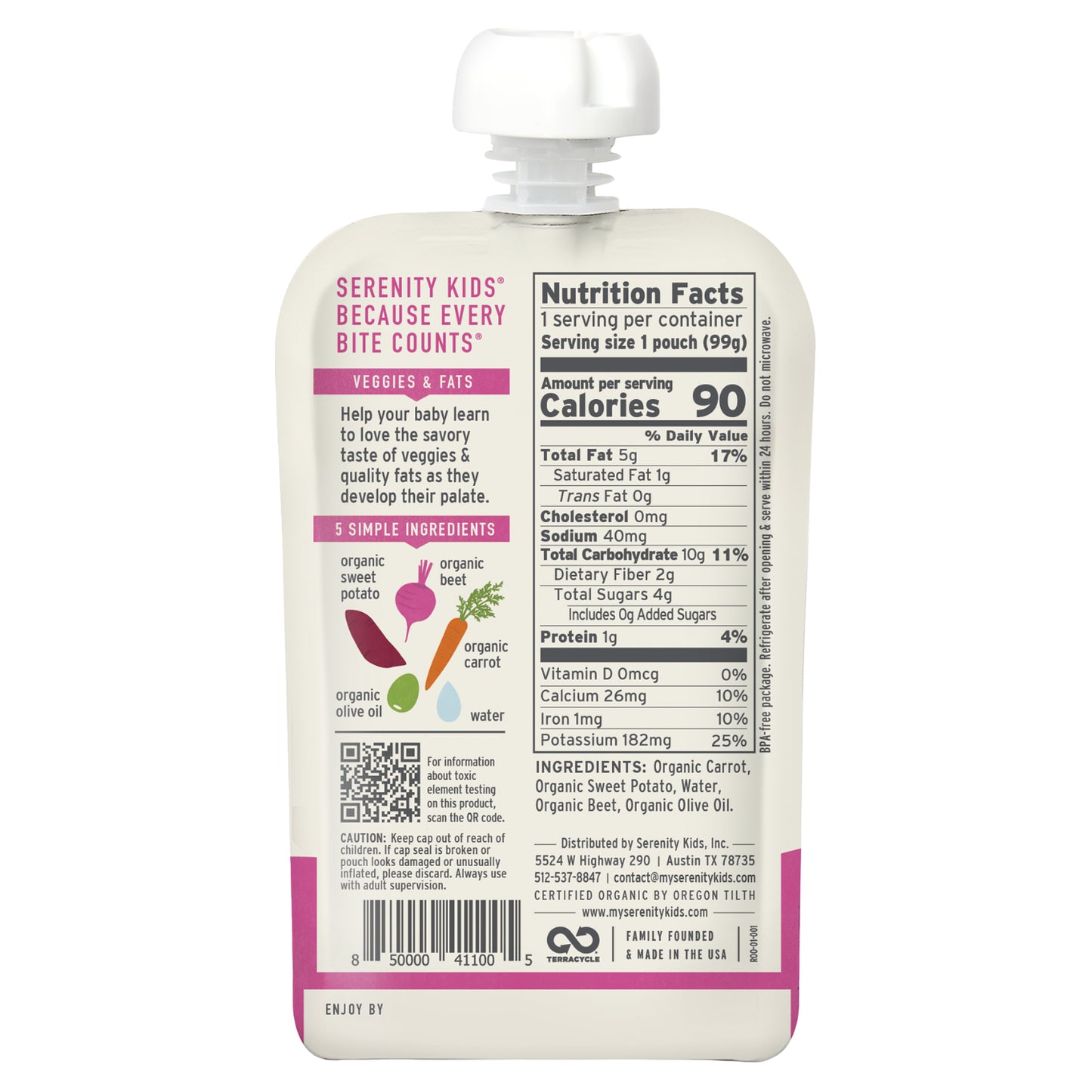 Serenity Kids, Organic Roots, Sweet Potato, Carrot, Beet & Olive Oil, 6+ Months, 3.5 oz (99 g)