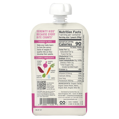 Serenity Kids, Organic Roots, Sweet Potato, Carrot, Beet & Olive Oil, 6+ Months, 3.5 oz (99 g)