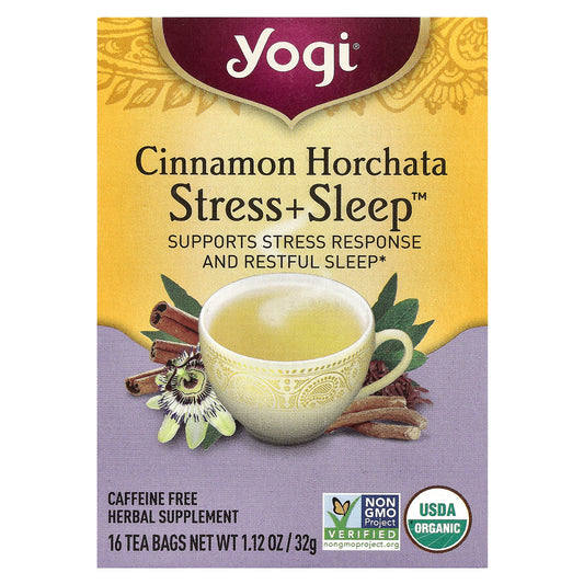 Yogi Tea, Stress + Sleep, Cinnamon Horchata, Caffeine Free, 16 Tea Bags, 1.12 oz (32 g)