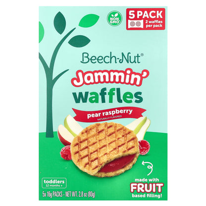 Beech-Nut, Jammin' Waffles, 12+ Months, Pear Raspberry, 5 Packs, 0.56 oz (16 g) Each