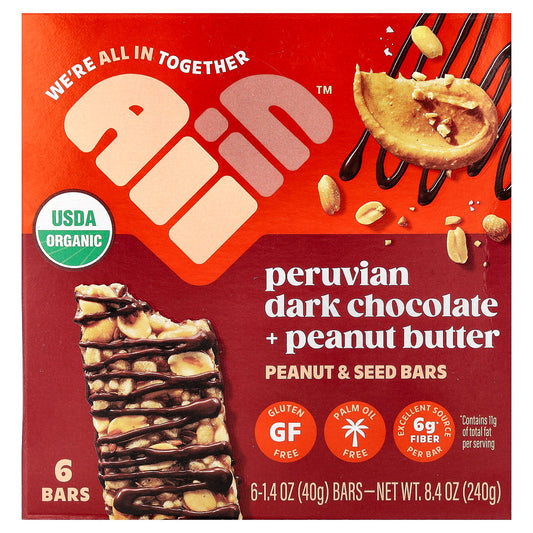 All In, Peanut & Seed Bars, Peruvian Dark Chocolate + Peanut Butter, 6 Bars, 1.4 oz (40 g ) Each
