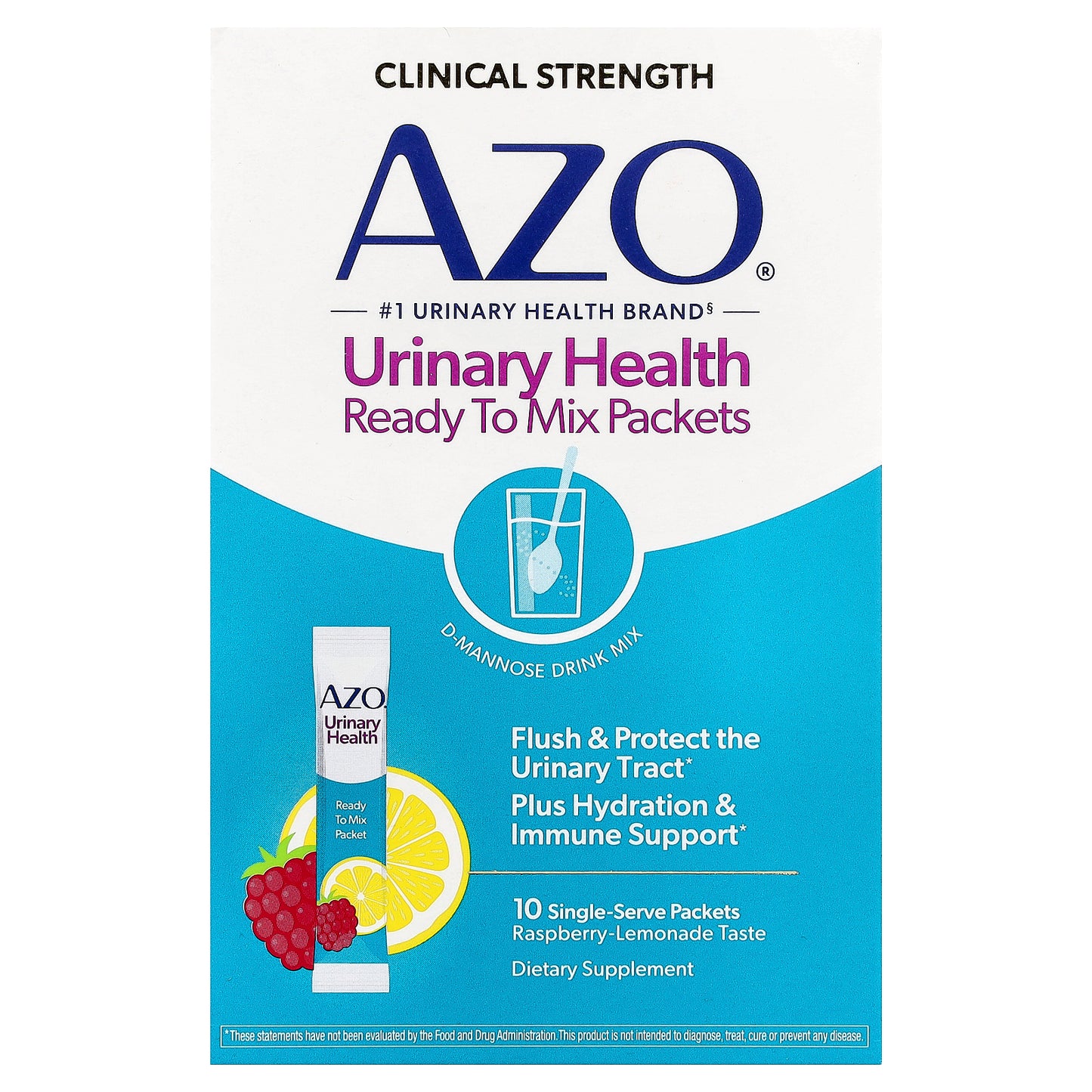 AZO, Urinary Health, Ready To Mix Packets, Raspberry-Lemonade, 10 Single Serve Packets, 5.3 g (0.19 oz) Each