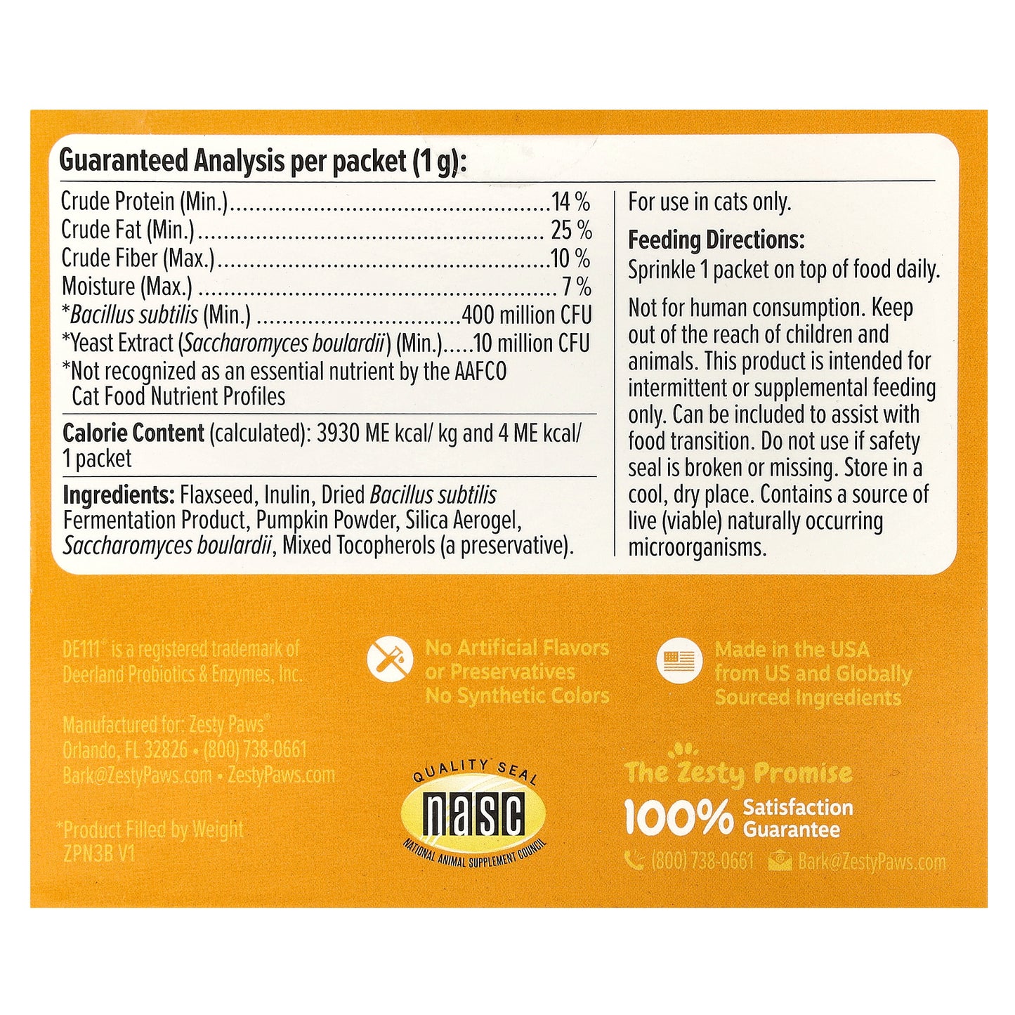 Zesty Paws, Prebiotic Powder, For Cats, All Ages, Pumpkin, 30 Packets, 1 oz (30 g)