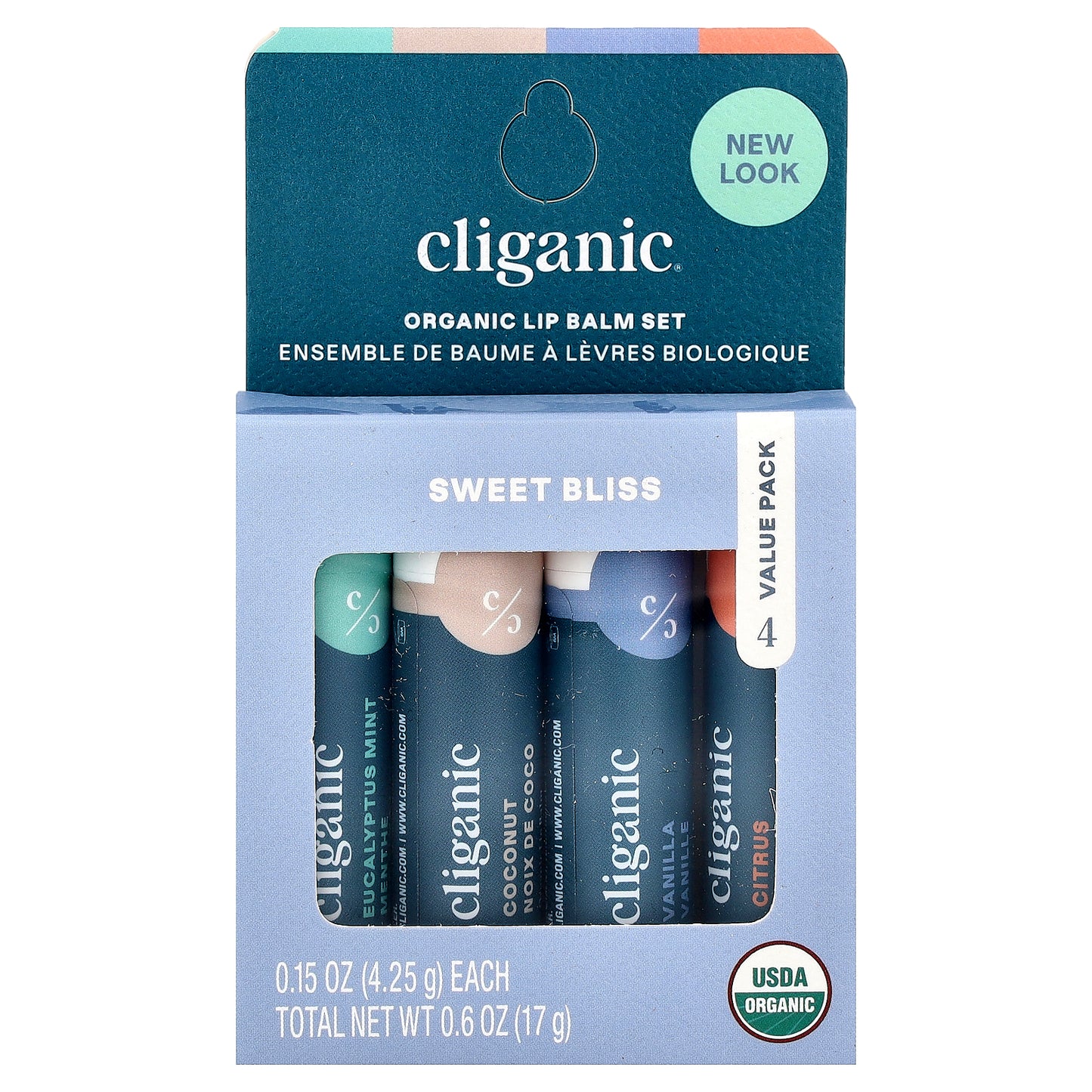 Cliganic, Organic Lip Balm Set, Sweet Bliss, 4 Pack, 0.15 oz (4.25 g) Each