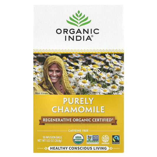Organic India, Purely Chamomile Tea, Caffeine Free, 18 Infusion Bags, 1.02 oz (28.8 g)