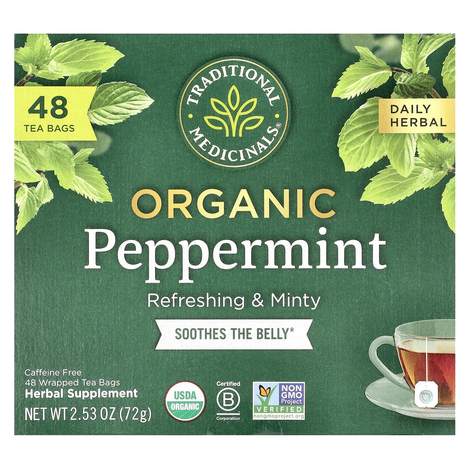 Traditional Medicinals, Organic Peppermint, Caffeine Free, 48 Tea Bags, 2.53 oz (72 g)
