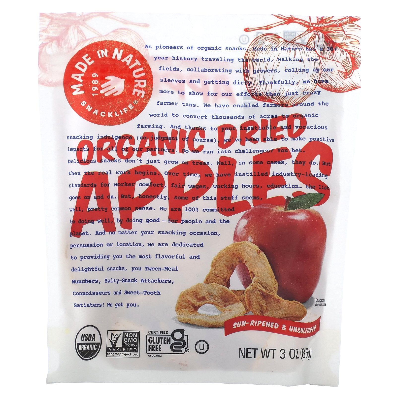 Made in Nature, Organic Dried Apples, Sun-Ripened & Unsulfured, 3 oz (85 g)