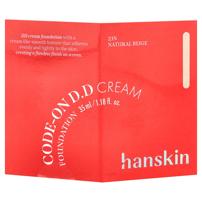 Hanskin, Code-On D.D Cream Foundation, 23N Natural Beige, 1.18 fl oz (35 ml)