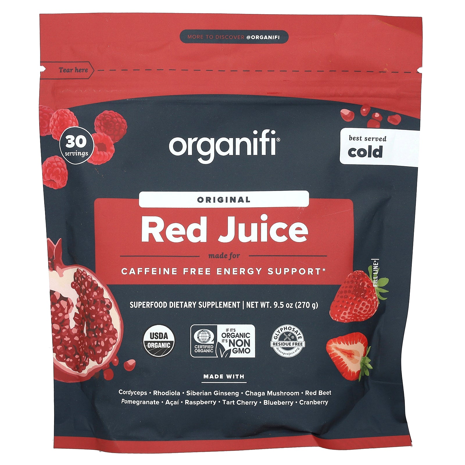 Organifi, Original Red Juice, Caffeine Free, 9.5 oz (270 g)