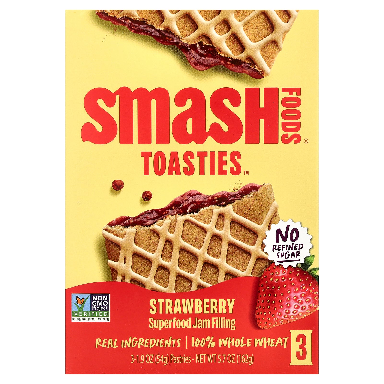 Smash Foods, Toasties™, Strawberry, 3 Pastries, 1.9 oz (54 g) Each